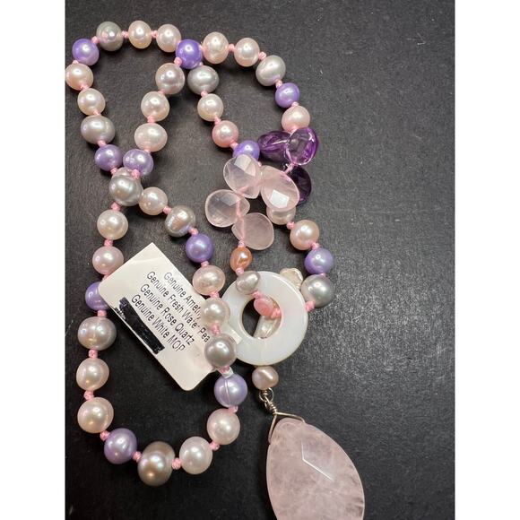 NEW multi color freshwater pearl, rose quartz and amethyst necklace - Picture 12 of 12